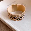Detailed view of Maillard style leopard print bracelet with gold magnetic clasp - Gold Coffee Leopard