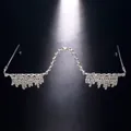 Trendy rhinestone tassel half-frame eyewear accessory in silver with dangling crystals - Half Frame Glasses (No Lens) / Silver