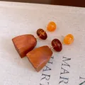 Maillard style retro wooden bead and amber resin drop earrings with silver needles - Square Style (HE29559) / Brown