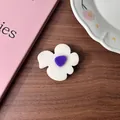 Korean style minimalist white flower hair clip featuring a purple triangular center - White-Purple
