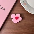 Charming Korean style geometric pink flower hair clip with red heart detail ornament - Pink-Rose Red