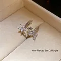 Sparkling zircon flower non-pierced ear cuff with elegant minimalist silver finish - Rhombus Flower Style / 1PC / Silver