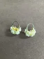 Sweet resin rose basket earrings with sparkling rhinestone accents in a golden finish - Flower Basket Hoop Style / Green