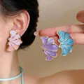 French style elegant enamel flower stud earrings in pink, purple, and blue for women - French Multi-color Stud Earrings Combination