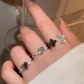 Elegant vintage sparkling zircon and pearl open ring set for women with geometric heart design - Mixed Colors Display