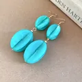 Turquoise marble-patterned acrylic double drop earrings featuring elegant gold hooks. - Earring Hooks / Light Green