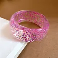 Y2K dopamine style transparent resin bangle with pink iridescent glitter decorations - 14# Bangle (HB4538) / Iridescent Purple