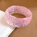 Trendy dopamine style pink iridescent resin bangle with sparkling glitter flakes for women - 15# Bangle (HB4538) / Holographic Pink