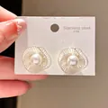 Vintage flower pearl stud earrings made of silver 316L stainless steel for women - Spiral Texture Round Bead Style (33#)