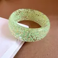 Vibrant neon green chunky resin bangle bracelet featuring sparkling iridescent shards, Y2K style - 17# Bangle (HB4538) / Iridescent Green