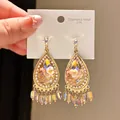 Elegant vintage teardrop earrings with colorful crystals and 316L stainless steel studs - Vintage Water Drop Tassel Style (34#)