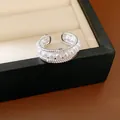 Detailed view of an elegant multi-layer silver ring with white pearls and zircons - Silver Ring (HR3530) / Adjustable Open / Silver
