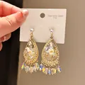 Vintage teardrop earrings with cubic zirconia and flowers on stainless steel card - Vintage Water Drop Colored Beads Style (35#)