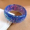 Chunky blue resin bangle with iridescent glitter, bold Y2K style fashion accessory - 19# Bangle (HB4538) / Iridescent Deep Blue