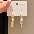 Exquisite vintage style gold hoop earrings with elegant white pearls and flower zircon accents - Hoop Pearl Flower Style (36#)