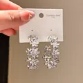 Elegant vintage style silver hoop earrings with zircon flower design on display card - Spliced Flower Hoop Style (38#)