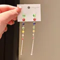 Long dangling earrings with colorful round zirconia stones and 316L stainless steel chain - Colored Zirconia Tassel Style (39#)