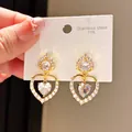 Elegant gold heart-shaped earrings with sparkling zircon stones in 316L steel - Heart Zirconia Pendant Style (44#)