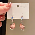 Vintage heart teardrop earrings with peach glass pendant and multi-color zircons - Multicolor Zirconia Water Drop Style (46#)