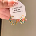 Vintage 925 silver hoop earrings with gold plating, turquoise beads and sparkling zircons - Hoop Blue Bead Zirconia Style (50#)