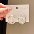Vintage style silver oval mesh stud earrings crafted from durable 316L stainless steel - Oval Woven Texture Style (51#)