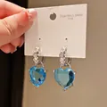 Elegant 316L stainless steel hoop earrings with faceted blue heart pendant - Heart Zirconia Hoop Style (53#)