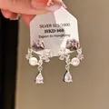 Elegant vintage S925 silver flower drop earrings featuring zircon inlay and a pearl dangle - Floral Water Drop Vintage Style (62#)