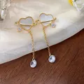 Élégantes boucles d'oreilles pendantes cœur planète en plaqué or 14 carats avec zircons. - 1# Pendentif Long Planète Cœur (HE14659)