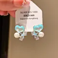 Elegant 925 silver heart stud earrings with blue resin, pearls and zircon starfish - Heart Pearl Starfish Style (69#)