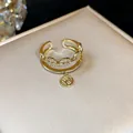 Squisito anello a doppio strato placcato oro 14k con zirconi e ciondolo H - Stile 6 Anello con Pendente Lettera H