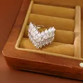 Elegant V-shaped zircon flower ring with vintage palace style on velvet box - V-Shape Ring