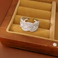 Elegant vintage court style silver ring with zircon flower inlay in a jewelry box - Ring Style 1