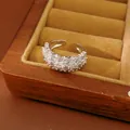 Exquisite silver open ring featuring marquise-cut zircons in a luxurious wooden box - Ring Style 2