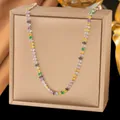 Elegant multicolor marquise-cut cubic zirconia necklace made of titanium steel for women - Colorful Rhinestones Clavicle Chain (H1094)