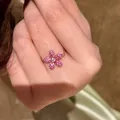 Exquisite summer dopamine pink crystal flower chain ring with niche design for women - Pave Zirconia Flower Style (HR3513-2) / Red