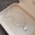 Detailed view of the silver cloud pendant with sparkling zircon water drop tassels - Pink Cloud Pearl Beaded Style
