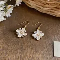 Macro view of 18k gold plated flower earrings with white petals and sparkling zircons - Flower Petal Square Zirconia Drop Style (5#) / White