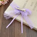 Elegant purple lace bow hair clip with silver duckbill clip for women's hair styling - Duckbill Hair Clips / Single Piece / Purple