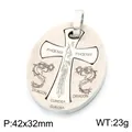 Pendaglio a croce in acciaio al titanio vintage con incisione di drago e fenice, argento - Piastrina Croce Drago e Fenice (KP118555-LU)