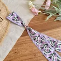 Elegant lavender floral chiffon skinny scarf with pink bow clip in pastoral style - Purple Print