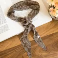 Elegant brown paisley print chiffon neck scarf for women in a vintage pastoral style - Coffee And Blue Floral