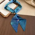 Artistic impressionist blue floral chiffon silk scarf neckerchief for women with elegant design - Blue And Coffee Diamond