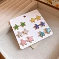 Juego de 6 pares de pendientes de estrella de mar en esmalte de colores dulces - 12 Piezas (6 Pares) / Multicolor (Verde/Gris/Rosa/Amarillo/Morado/Cian)