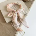 Elegant Korean style floral chiffon square scarf tied as a bow for a pastoral look - Multi-color Plaid