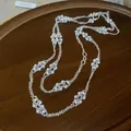 Detail showing the intricate beadwork and lustrous pearls of the French necklace - Necklace Only (HN12661) / White