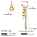Detail view showing dimensions of 18K gold plated stainless steel rhinestone tassel earrings - Asymmetric Tassel Style (JDE0201329) / 1 Pair Pack