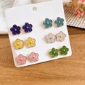 Set di sei paia di orecchini a lobo in smalto colorato a forma di fiore - 3# Ago D'argento - Bianco - Rosa - Blu - Viola - Giallo - Verde (set Da 12 Pezzi)