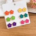 Set de 6 pares de pendientes de flores coloridas para un estilo veraniego minimalista - 2# Multicolor (Juego de 6 Pares)