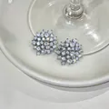 Dettaglio macro di orecchini a lobo a grappolo di zirconi scintillanti in tonalità argento - Argento