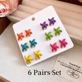 Juego de 6 pares de pendientes de estrella de mar de esmalte colorido para verano. - 10# Multicolor (Juego de 6 Pares)